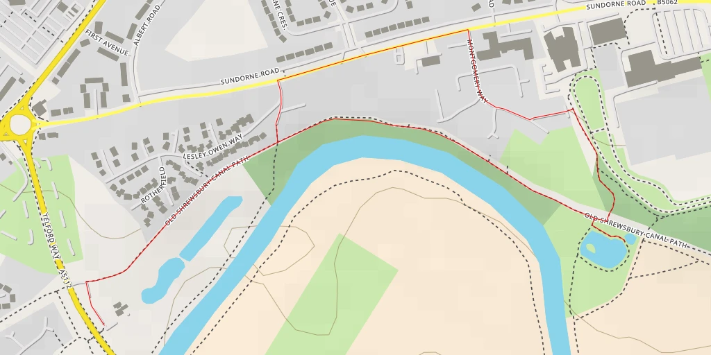 Carte de l'itinéraire :  Old Shrewsbury Canal Countryside Site - Sandhurst Meadows