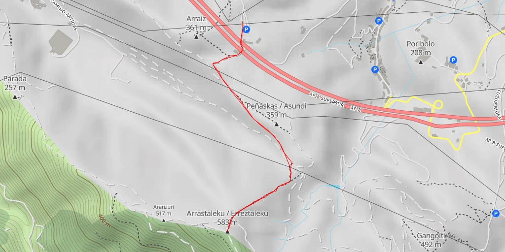 Map of the trail for Arrastaleku / Erreztaleku