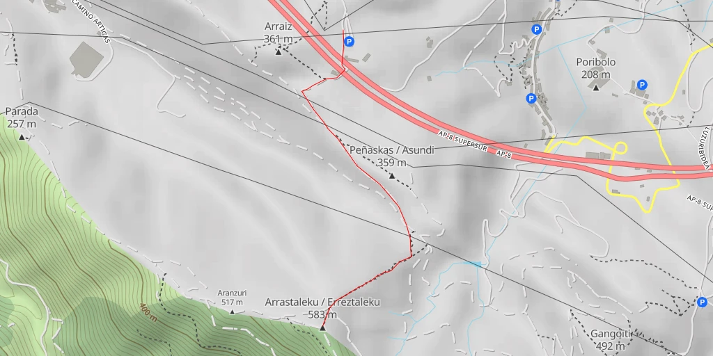 Map of the trail for Arrastaleku / Erreztaleku