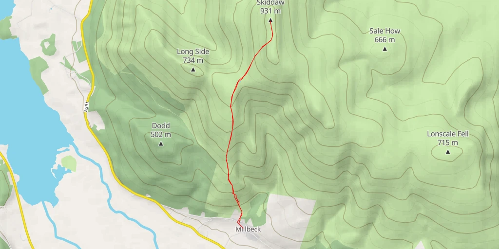 Map of the trail for Skiddaw