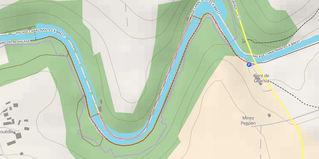 Carte de l'itinéraire :  Chemin de halage du Canal de Nantes à Brest - Chemin de halage du Canal de Nantes à Brest