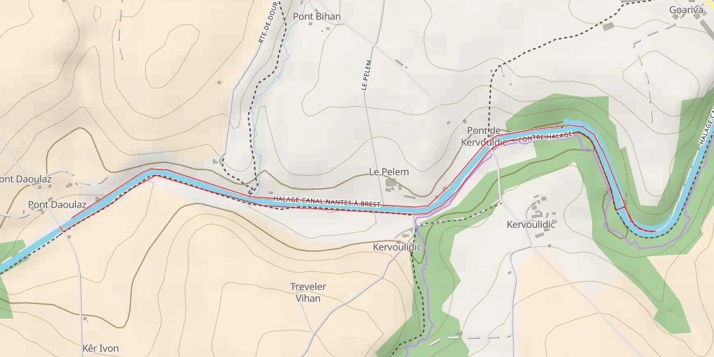 Carte de l'itinéraire :  Chemin de halage du Canal de Nantes à Brest - Chemin de halage du Canal de Nantes à Brest