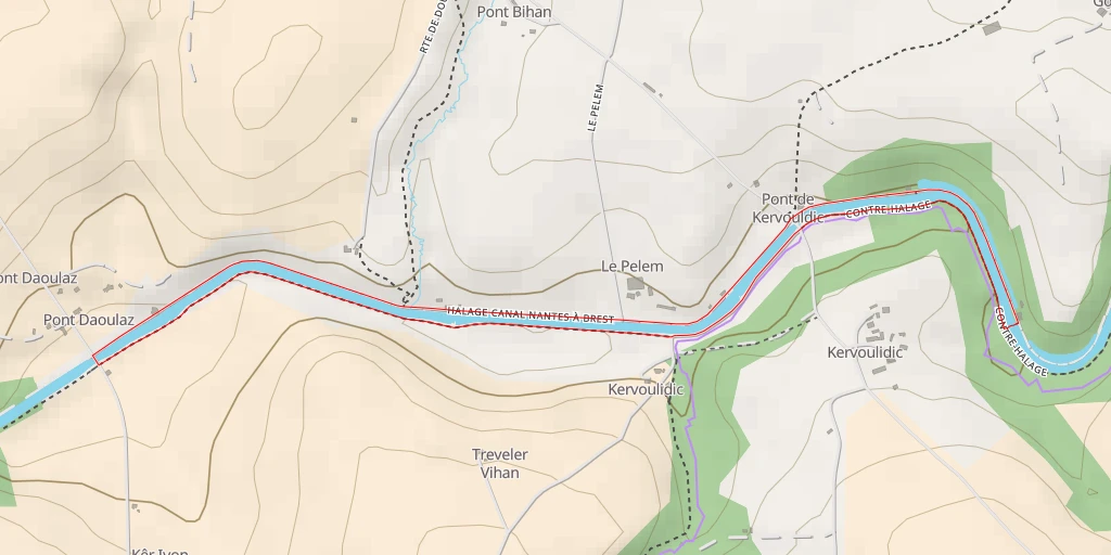 Carte de l'itinéraire :  Chemin de halage du Canal de Nantes à Brest