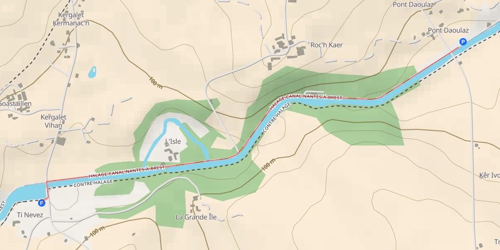 Carte de l'itinéraire :  Chemin de halage du Canal de Nantes à Brest - Chemin de halage du Canal de Nantes à Brest