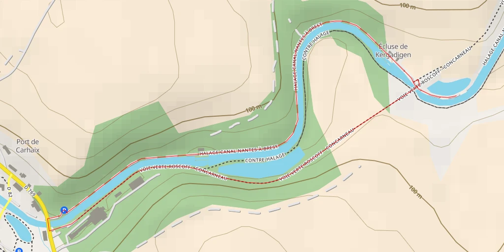 Carte de l'itinéraire :  Chemin de halage du Canal de Nantes à Brest - Chemin de halage du Canal de Nantes à Brest