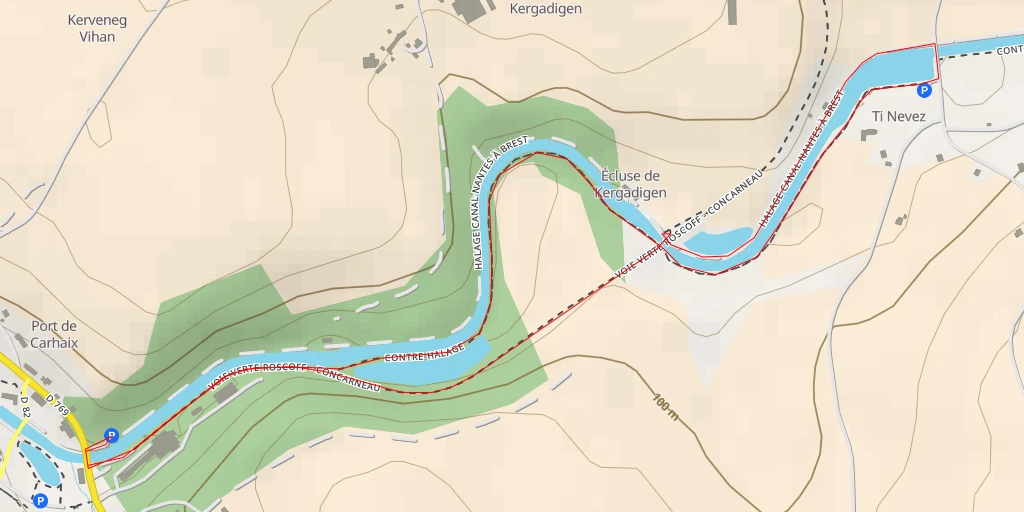 Carte de l'itinéraire :  Contre-Halage