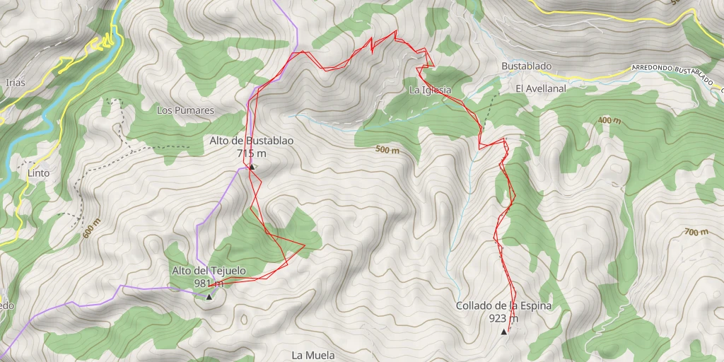 Map of the trail for Alto del Tejuelo