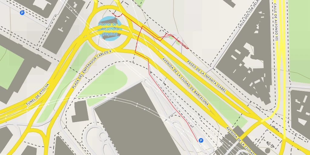 Map of the trail for Réplica de la Fuente de la Alcachofa - Túnel de Atocha - Madrid