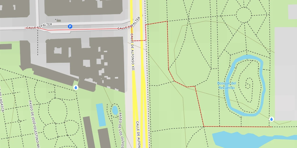 Map of the trail for Polideportivo La Chopera - Paseo del Marqués de Pontejos - Madrid