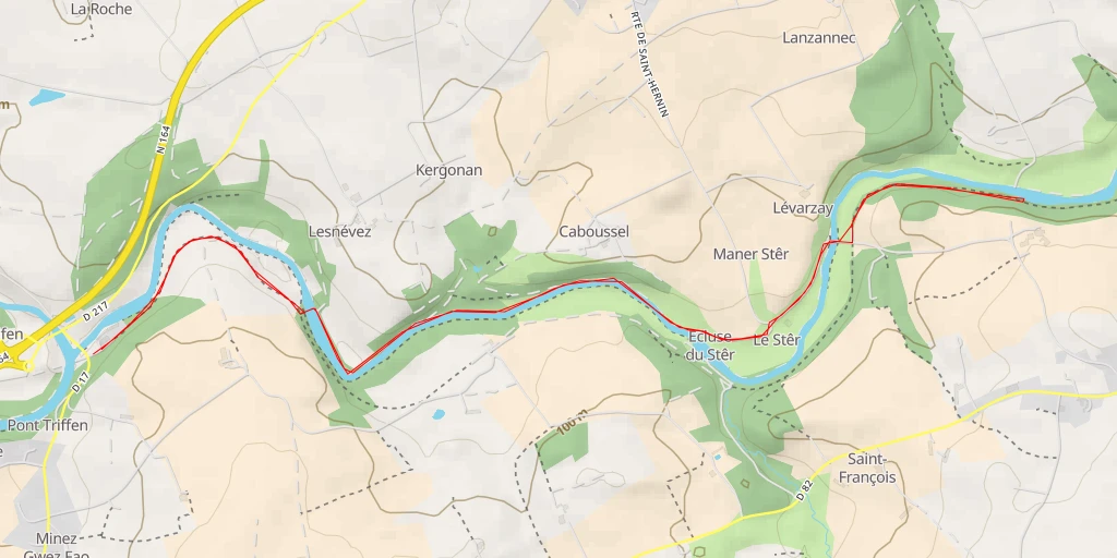 Carte de l'itinéraire :  Chemin de Halage Canal Nantes à Brest