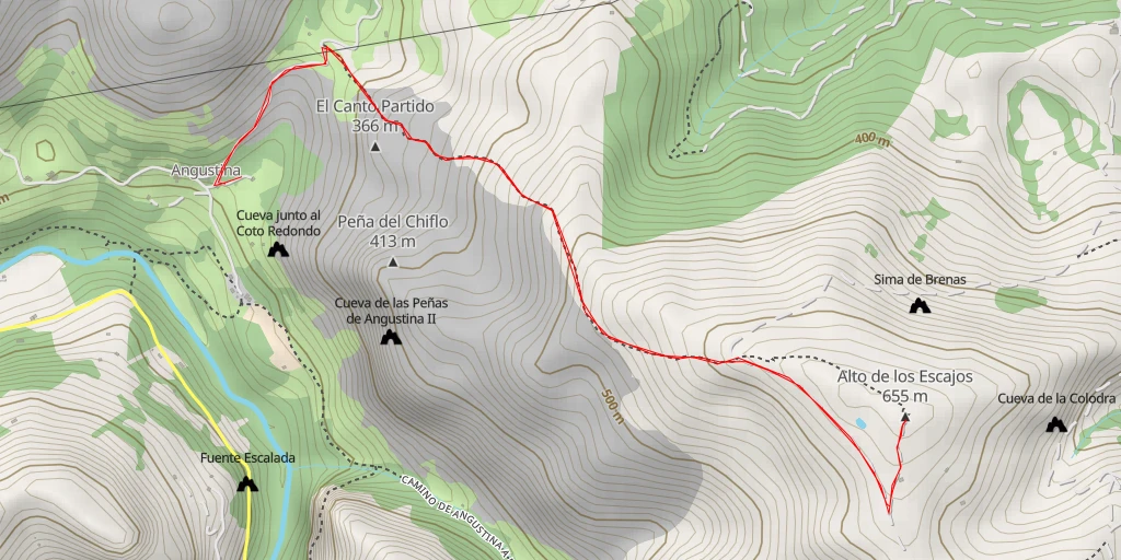 Map of the trail for Alto de los Escajos