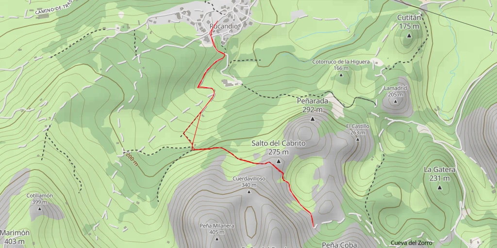 Map of the trail for Peña del Pozón