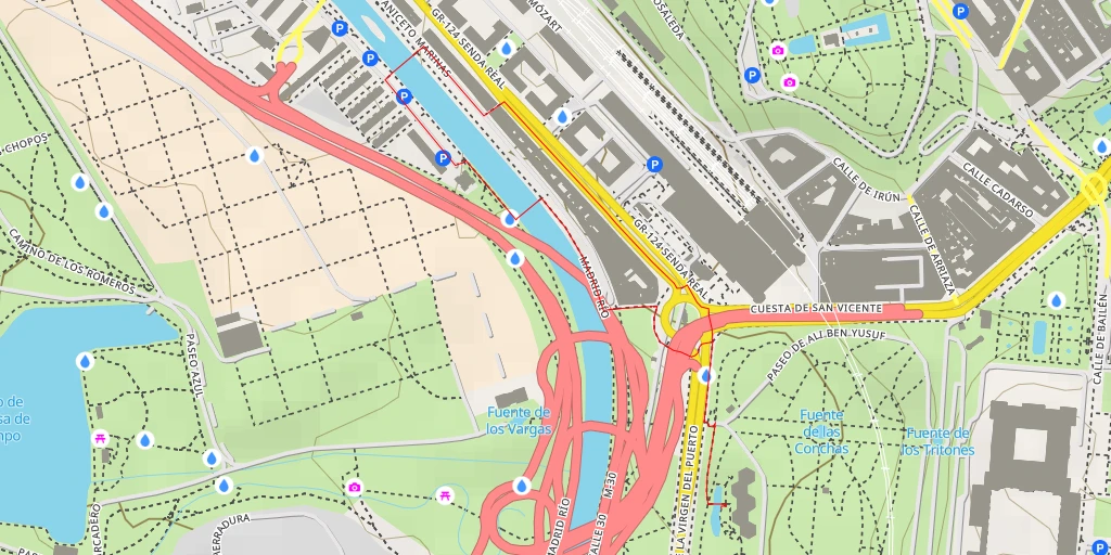 Carte de l'itinéraire :  Jardines del Campo del Moro - Glorieta de San Vicente - Madrid