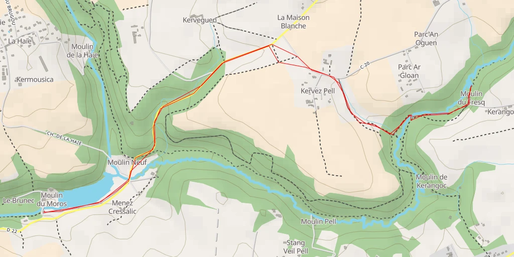 Carte de l'itinéraire :  Impasse du Moulin du Fresq - Impasse du Moulin du Fresq