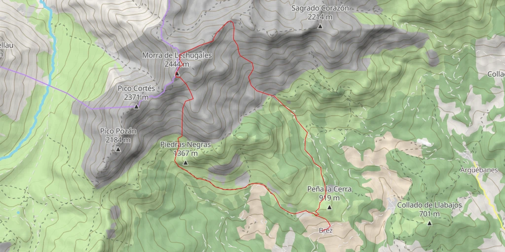 Map of the trail for Morra de Lechugales