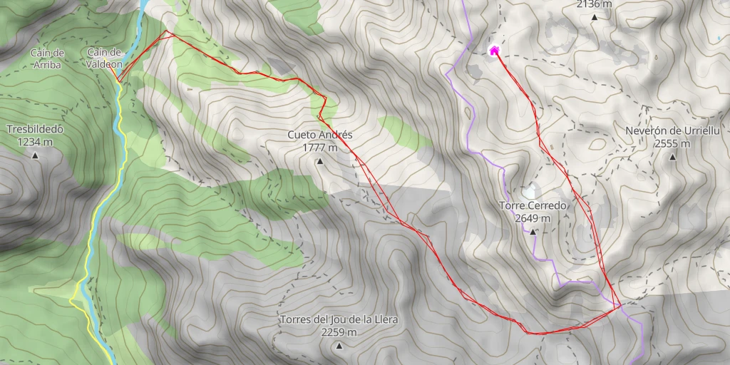 Map of the trail for Refugio Jou de los Cabrones