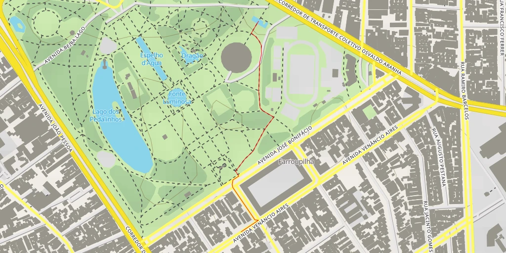 Map of the trail for Parque Farroupilha - Avenida José Bonifácio - Porto Alegre