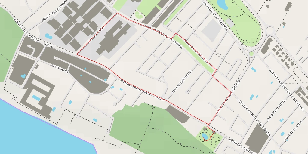 Carte de l'itinéraire :  Jardín Botánico Celestino Mutis - Avenida de la Diputación