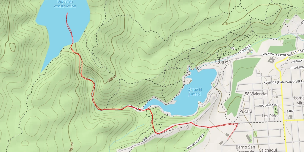 Map of the trail for Dique La Florida en construccion