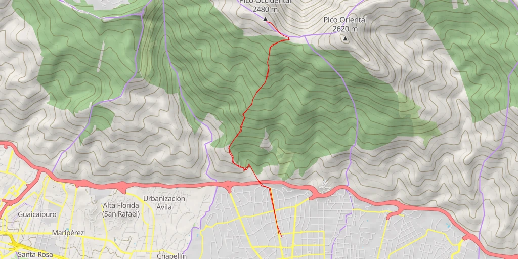 Map of the trail for Pico Occidental