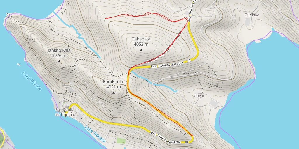 Map of the trail for Camino a las Playas del Norte del Estrecho de Tiquina