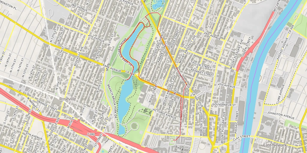 Map of the trail for Branch Brook Park Drive - Branch Brook Park Drive - Newark