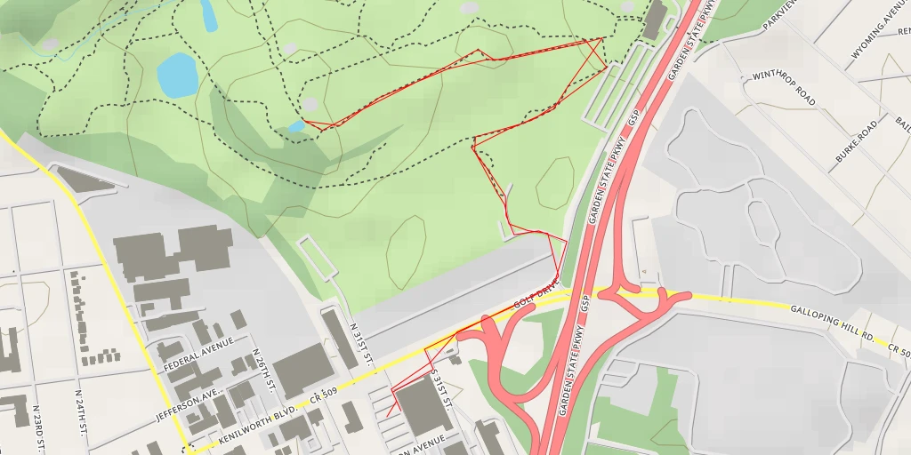 Map of the trail for Galloping Hill Golf Course - North 31st Street