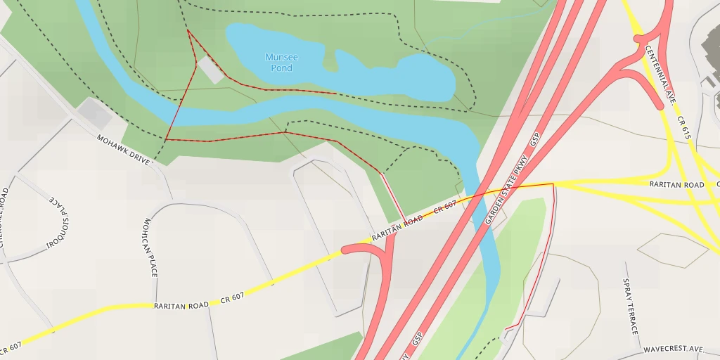 Map of the trail for Munsee Pond