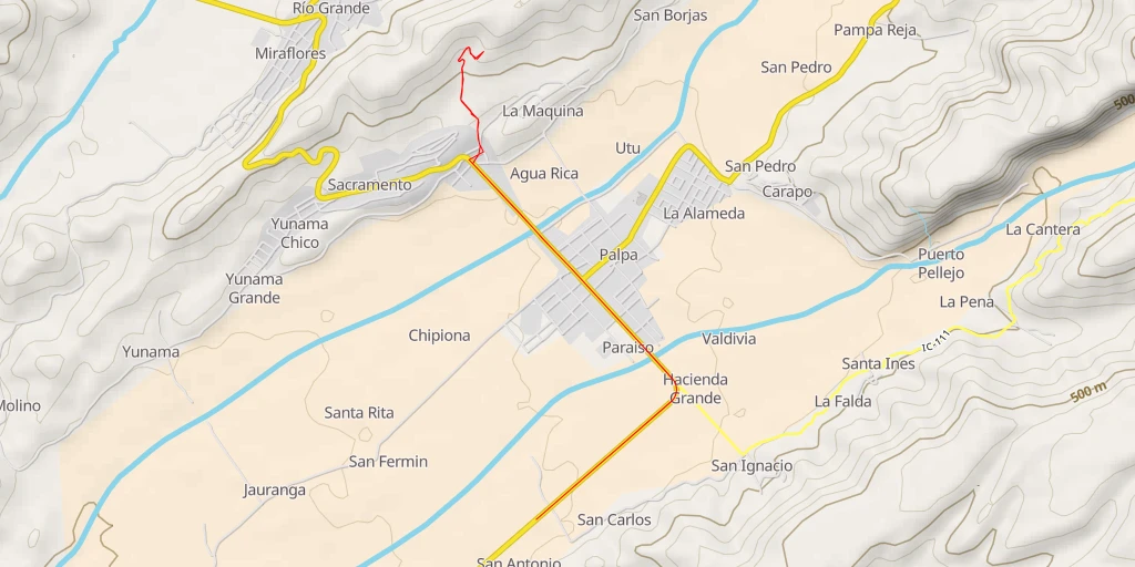 Map of the trail for Geoglifos Pampa de Sacramento