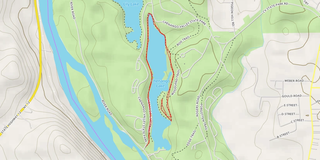 Map of the trail for Chenango Lake