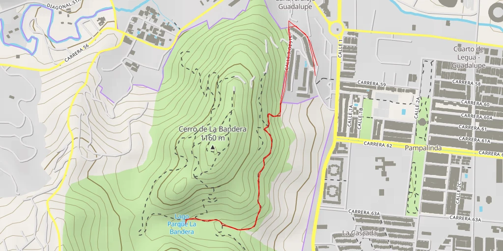 Map of the trail for Lago Parque La Bandera