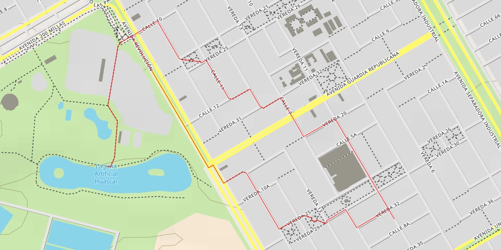 Map of the trail for Laguna Artificial Huáscar