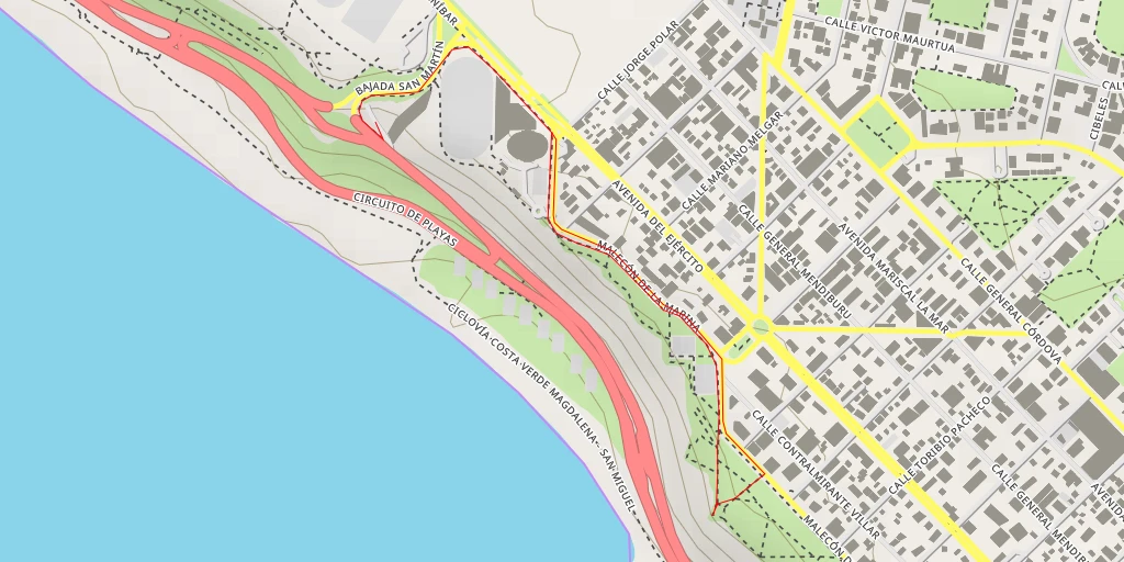 Carte de l'itinéraire :  Circuito de Playas - Lima Metropolitana