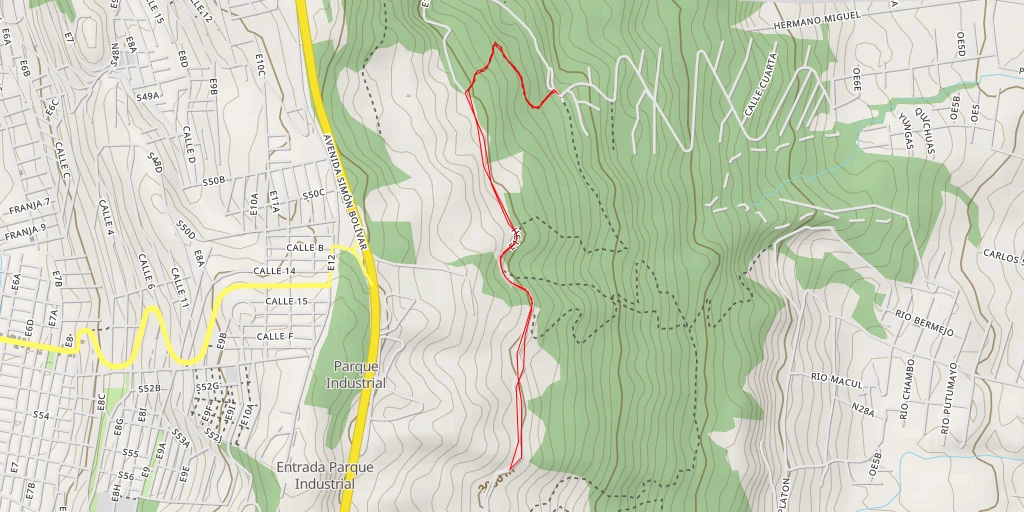 Map of the trail for Sendero Parque Metropolitano del Sur