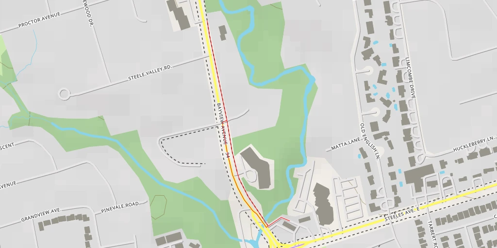 Map of the trail for Bayview Avenue - Markham