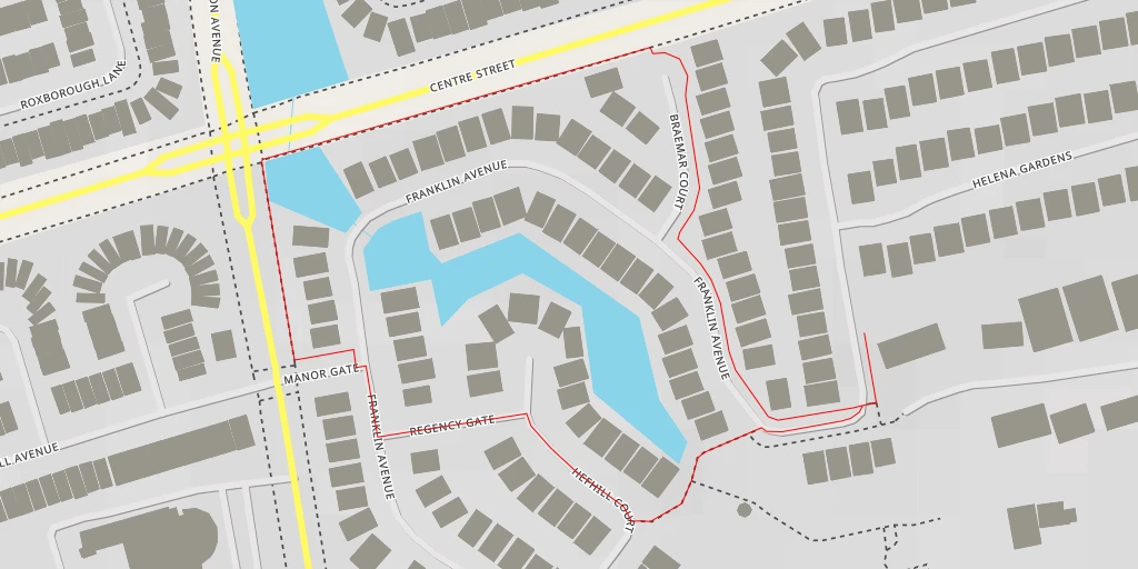 Map of the trail for Centre Street - Vaughan