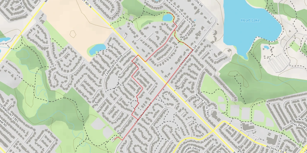 Map of the trail for Archer Court - Brampton