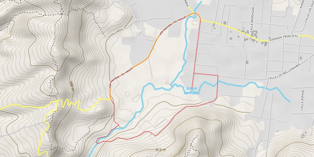 Map of the trail for posos termales