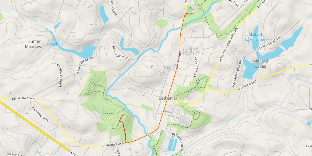 Map of the trail for AI - Bethania Knoll Trail - Winston-Salem