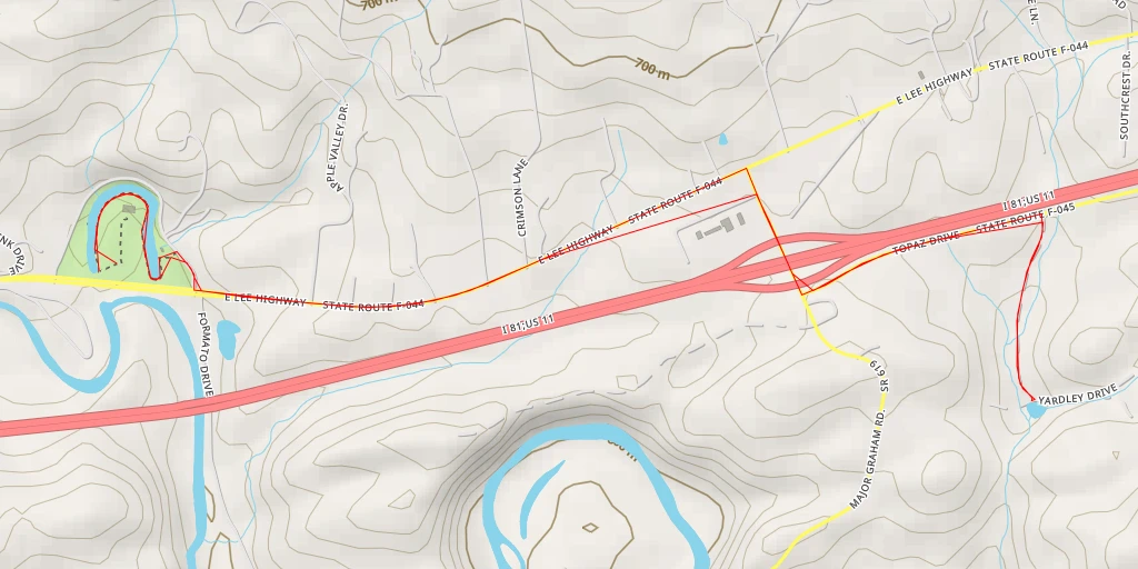 Map of the trail for Yardley Drive - Yardley Drive