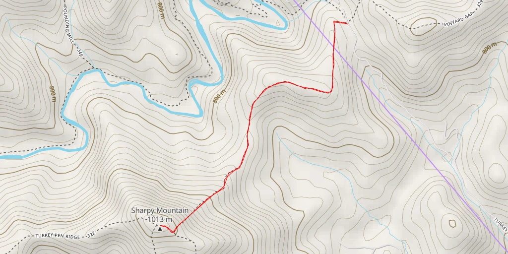 Map of the trail for Sharpy Mountain