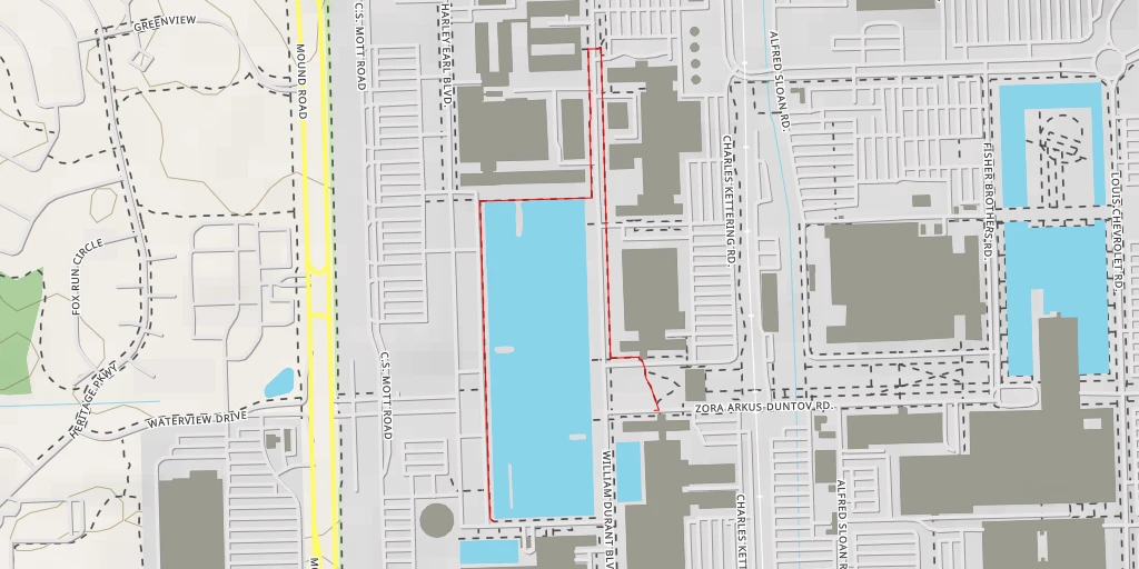 Map of the trail for Harley Earl Boulevard - Harley Earl Boulevard