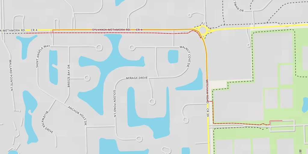 Map of the trail for Sylvania-Metamora Road