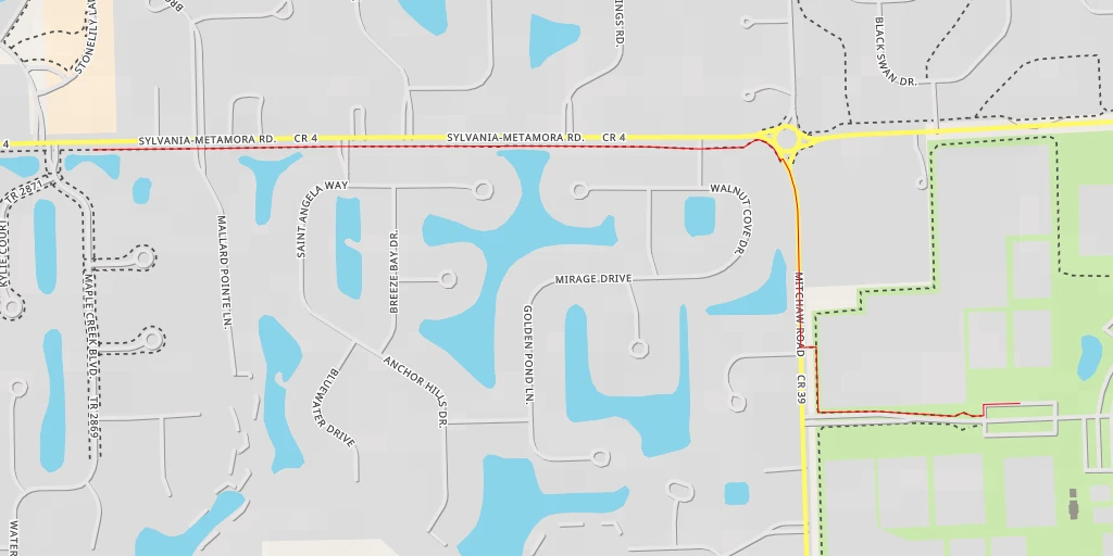 Map of the trail for Sylvania-Metamora Road