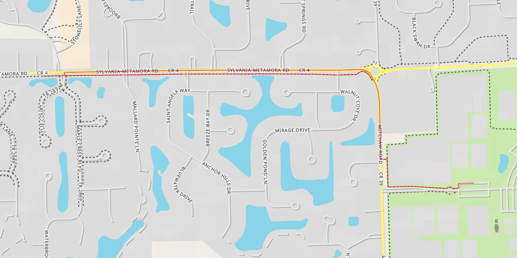 Map of the trail for Sylvania-Metamora Road