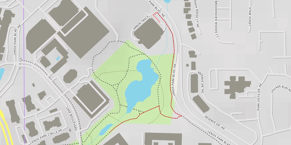 Map of the trail for Lake Boulevard Northeast - Atlanta