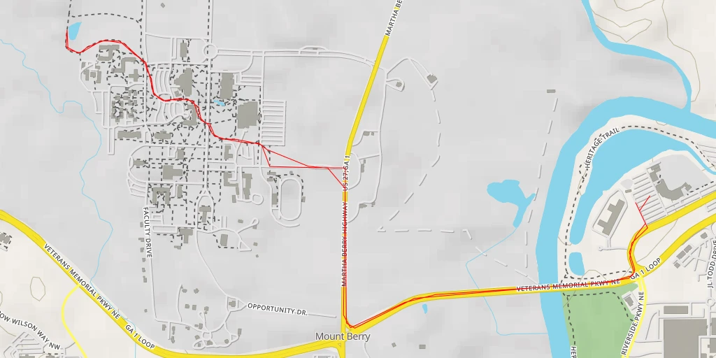 Map of the trail for Berry College - Martha Berry Highway - Rome