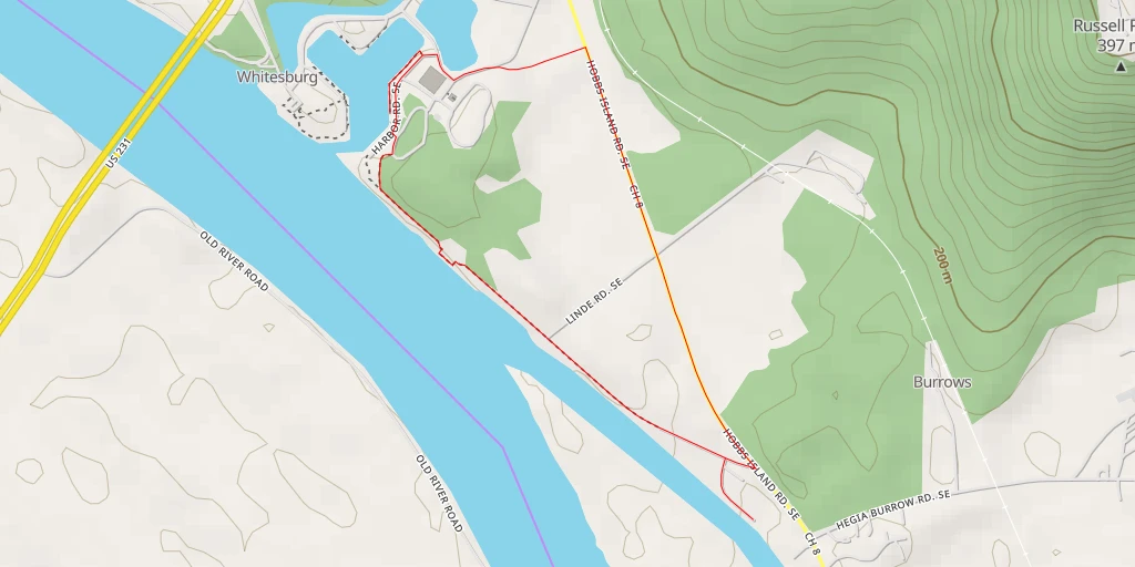 Map of the trail for Madison County Park and Boat Harbor