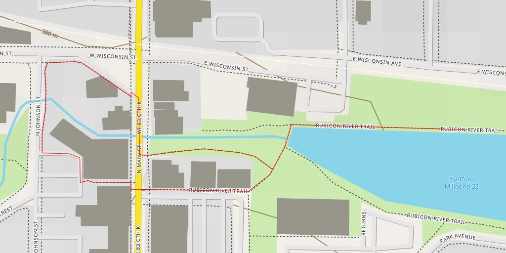 Map of the trail for Hartford Millpond 32