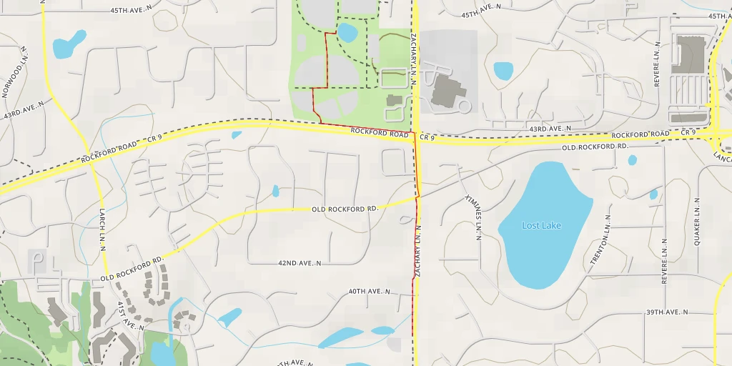 Map of the trail for Zachary field disc golf - Zachary Lane North